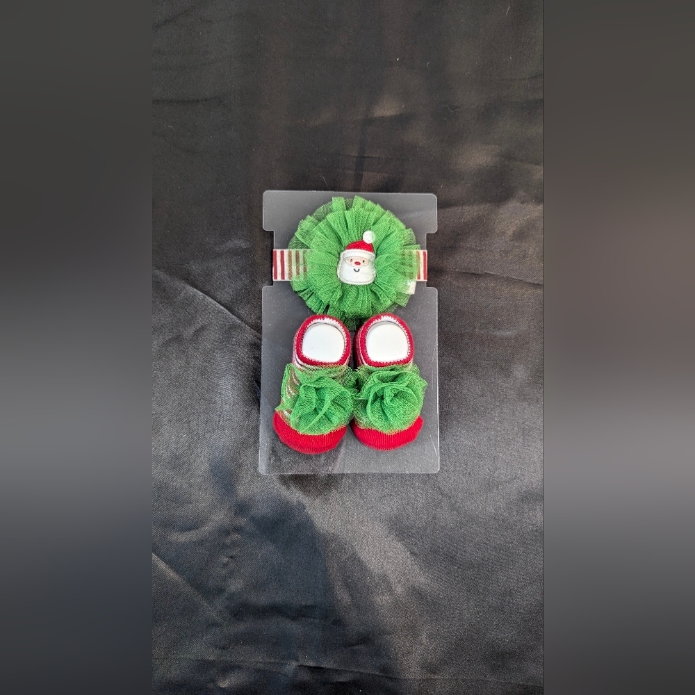 Nursery Rhyme First Christmas Headband Booties Set Infant 0-6 Months Holiday NEW